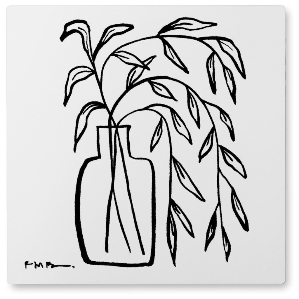 Inky Houseplant - Neutral Photo Tile, Metal, 8x8, White, White