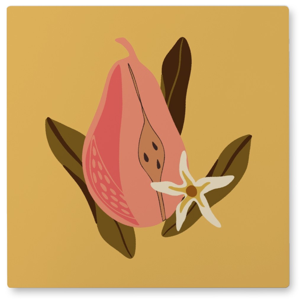 Pear - Yellow Photo Tile, Metal, 8x8, Yellow, Classic Yellow