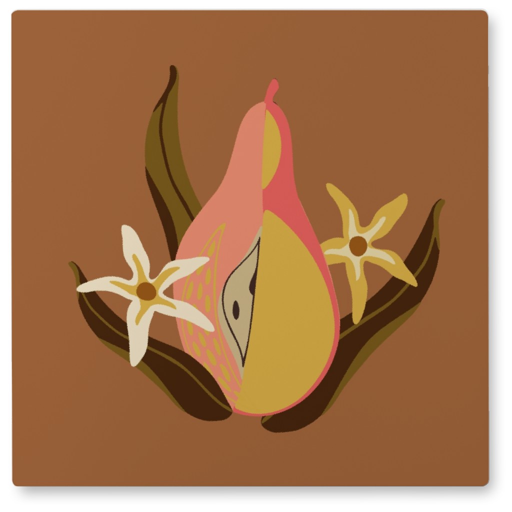Pear - Brown Photo Tile, Metal, 8x8, Brown