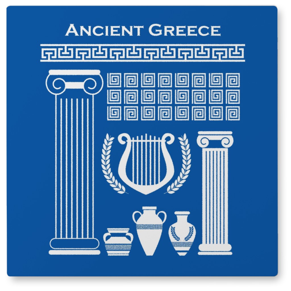Ancient Greece - Blue Photo Tile, Metal, 8x8, Blue, True Blue