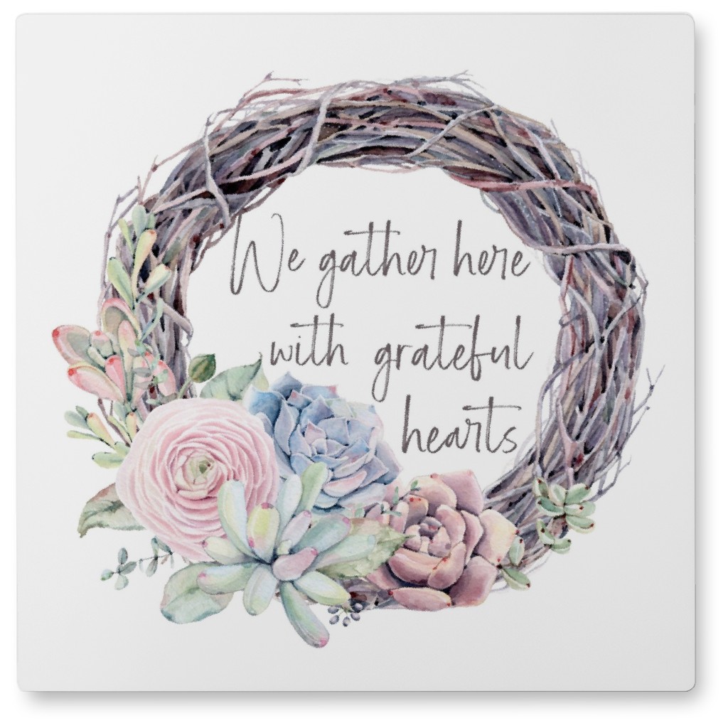 Gather Here With Grateful Hearts Succulents - Multi Photo Tile, Metal, 8x8, Gray