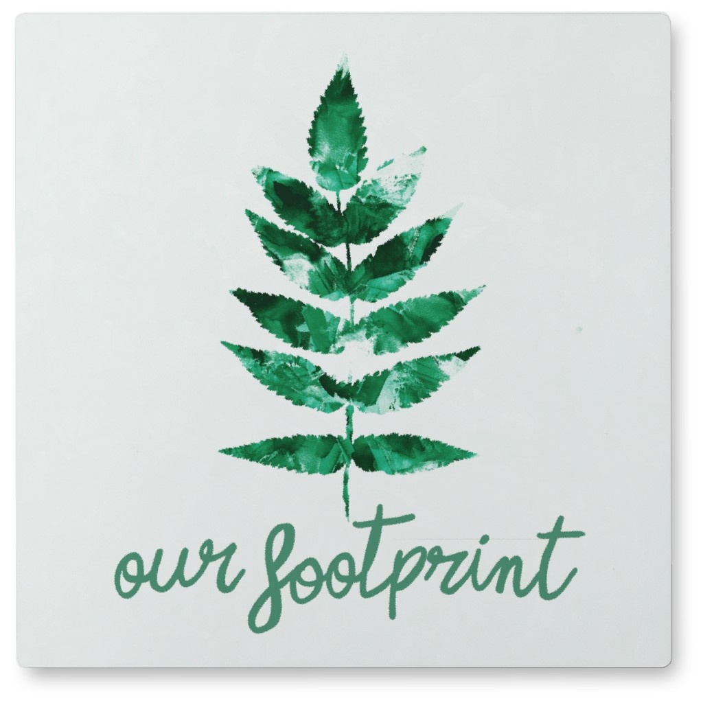 Our Footprint Botanical Leaf - Green Photo Tile, Metal, 8x8, Green