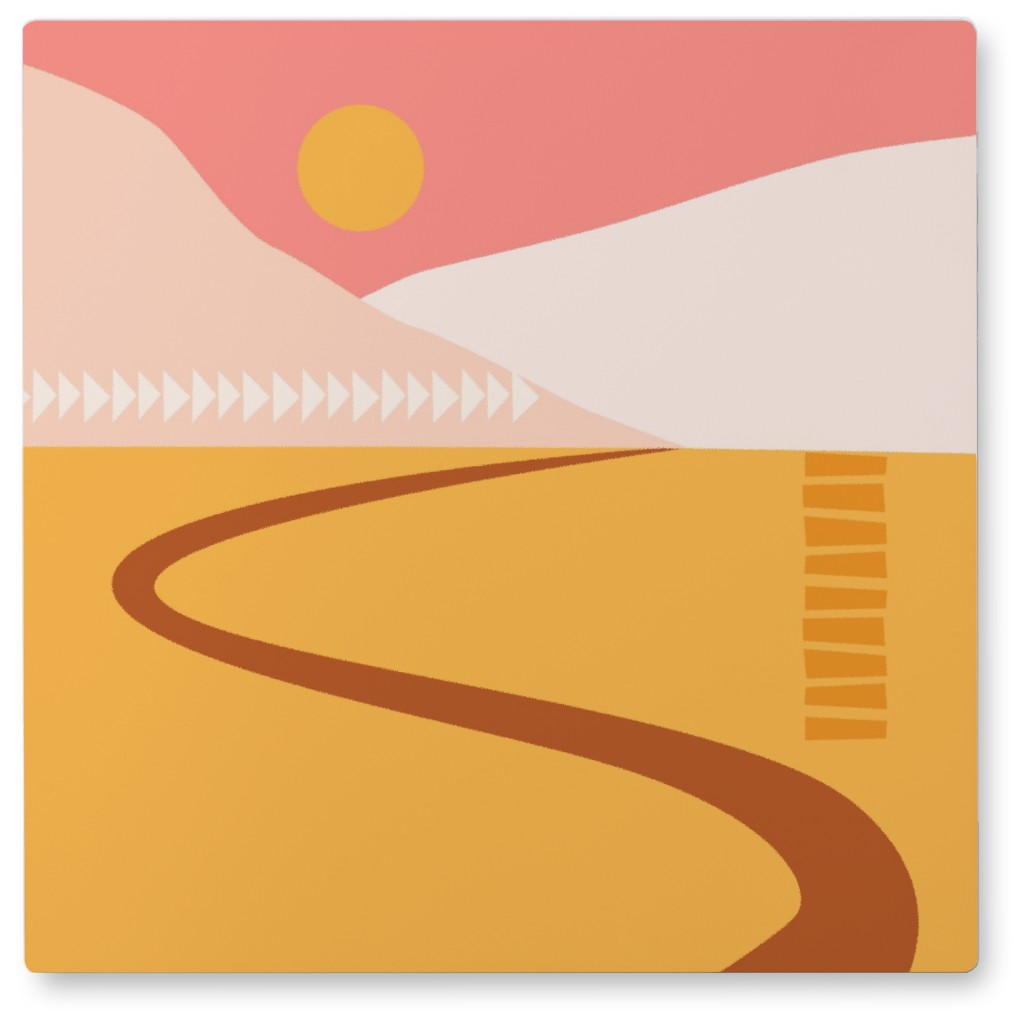 Country Road - Orange and Pink Photo Tile, Metal, 8x8, Orange