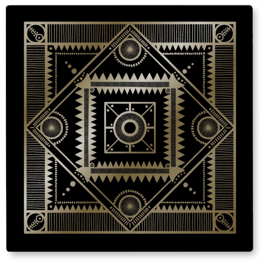 Tribal Geometric Tile Photo Tile, Metal, 8x8, Black