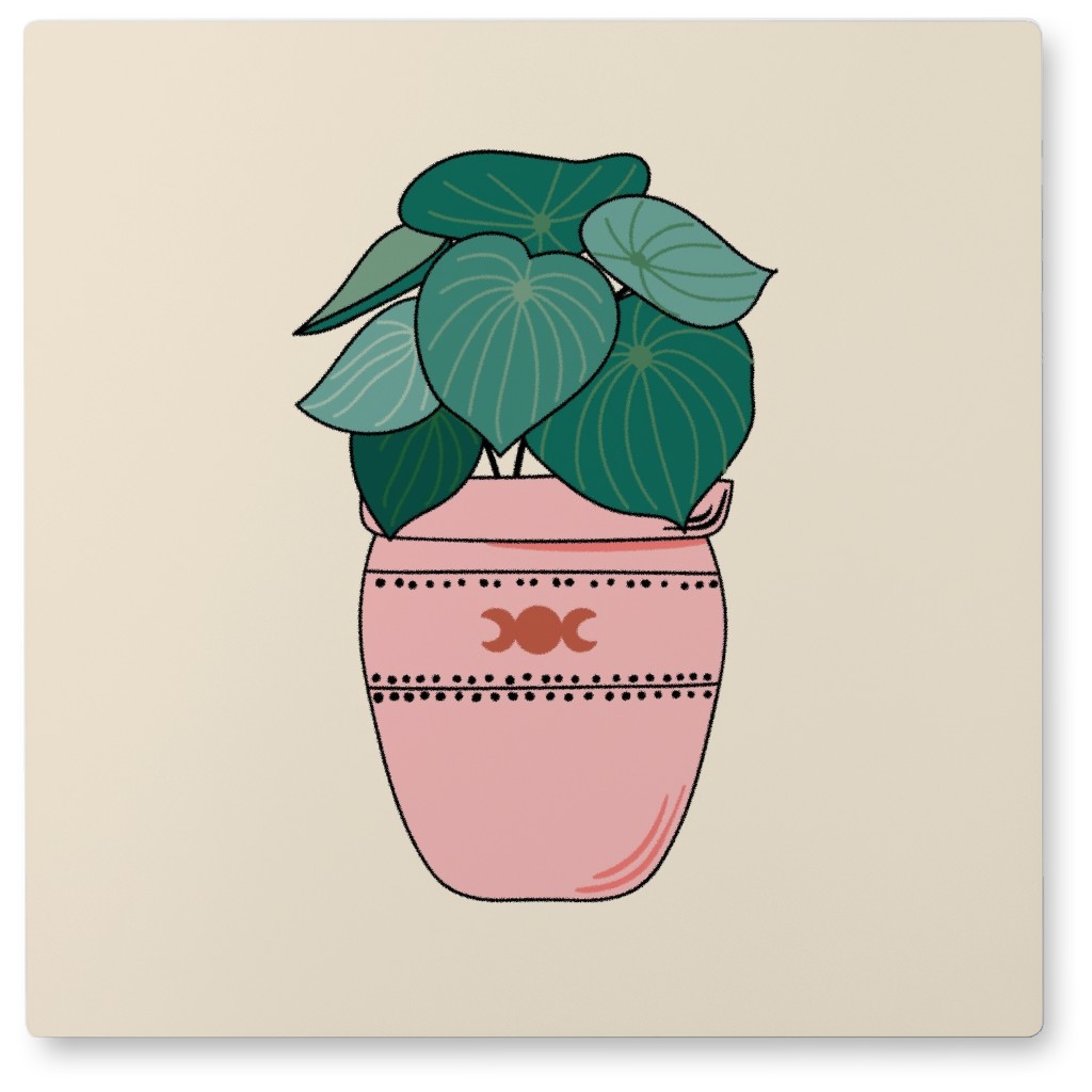 Plant in Pot - Pink and Beige Photo Tile, Metal, 8x8, Beige, Pearl