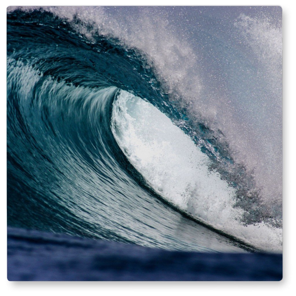 Ocean Wave Photo Tile, Metal, 8x8, Blue