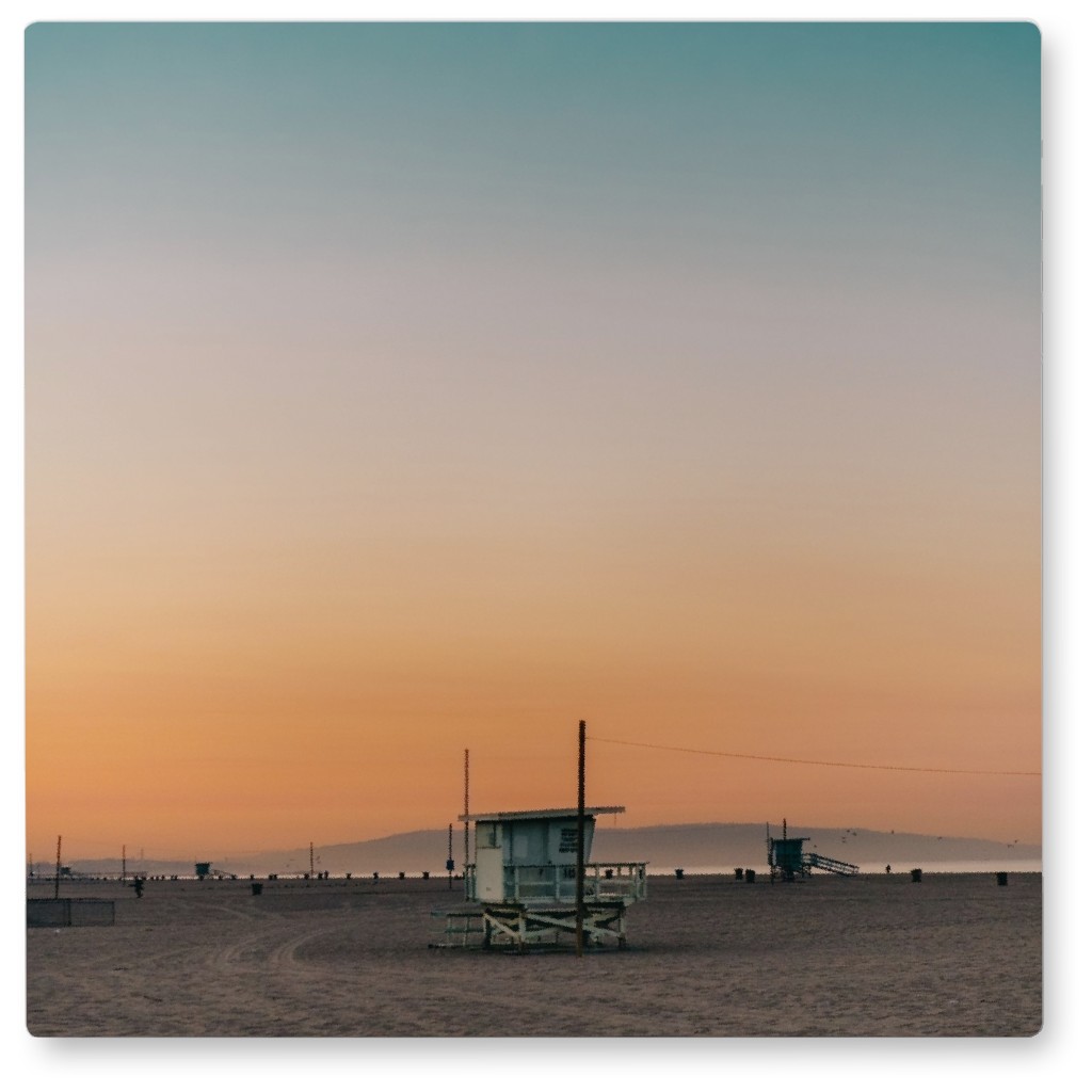 Lifeguard Stands At Sunset Photo Tile, Metal, 8x8, Multicolor