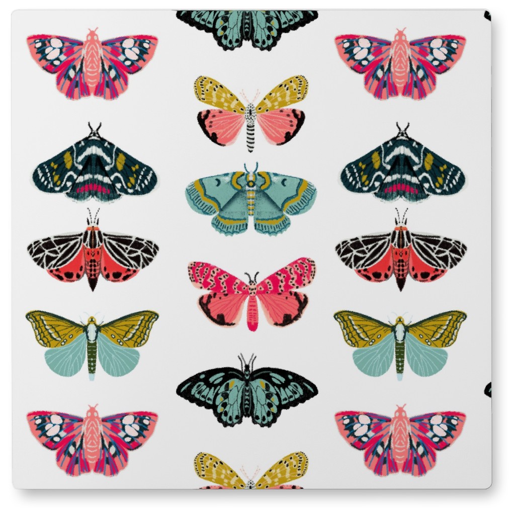 Moths and Butterflies Spring Garden - Light Photo Tile, Metal, 8x8, Multicolor