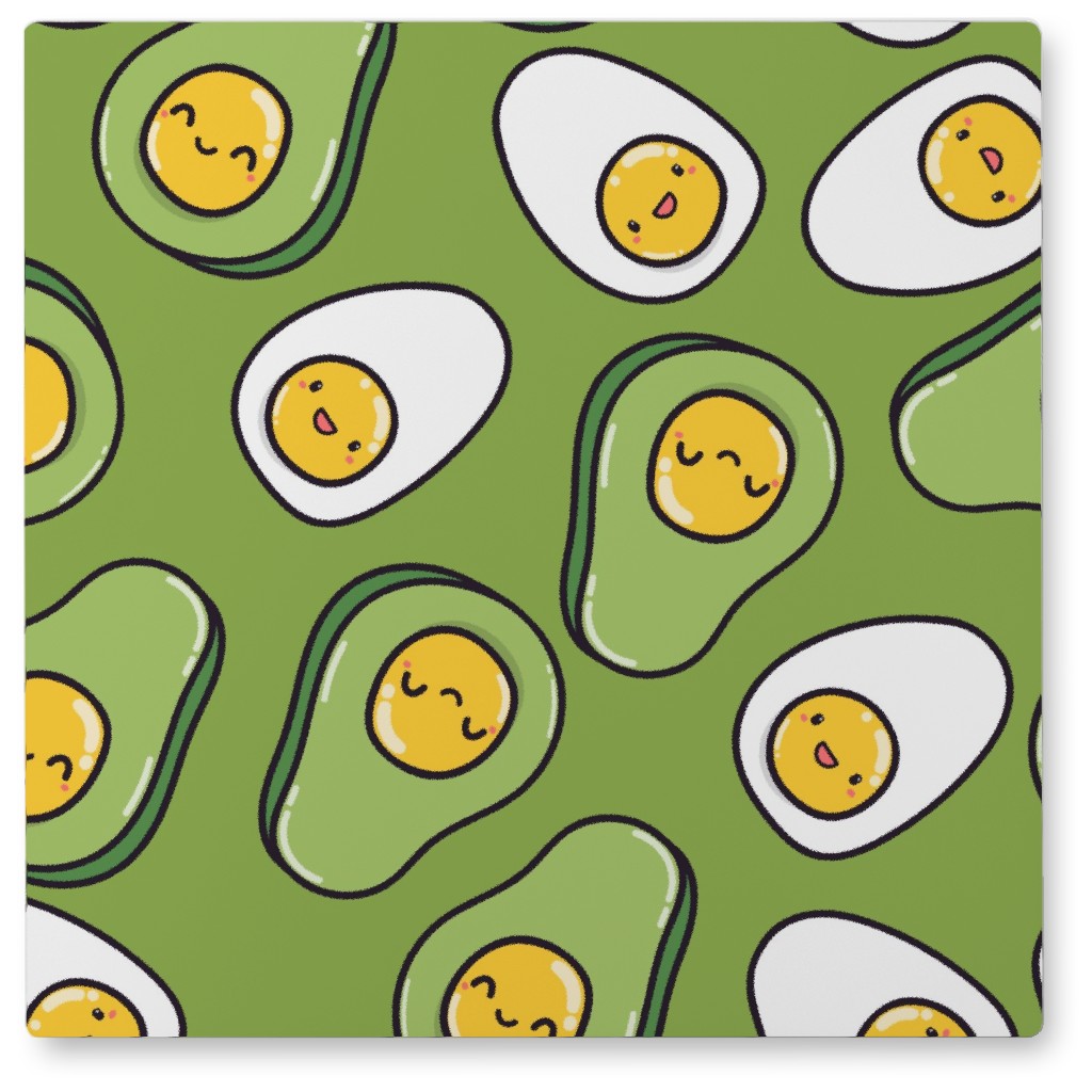 Cute Egg and Avocado - Green Photo Tile, Metal, 8x8, Green, Classic Green
