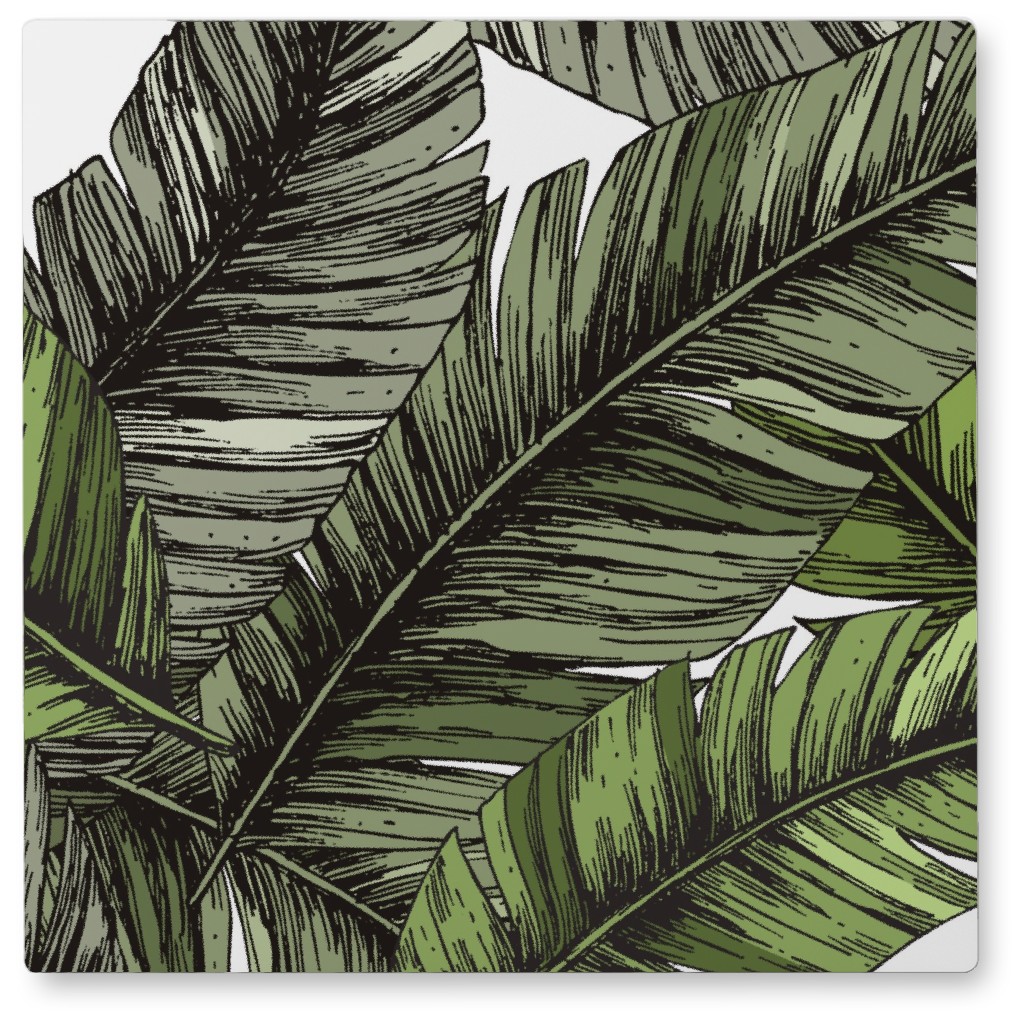 Tropical Palm Leaves - Green Photo Tile, Metal, 8x8, Green