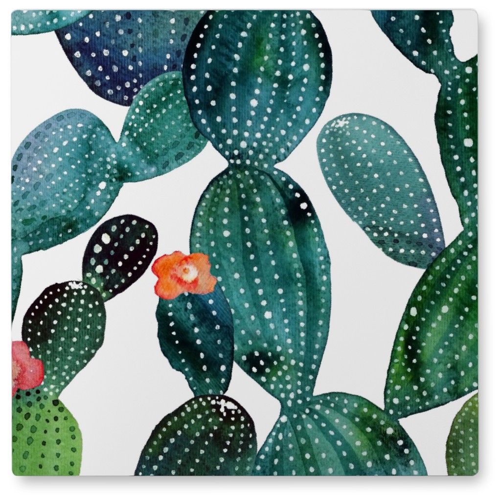 Cactuses - Green Photo Tile, Metal, 8x8, Green, Classic Green