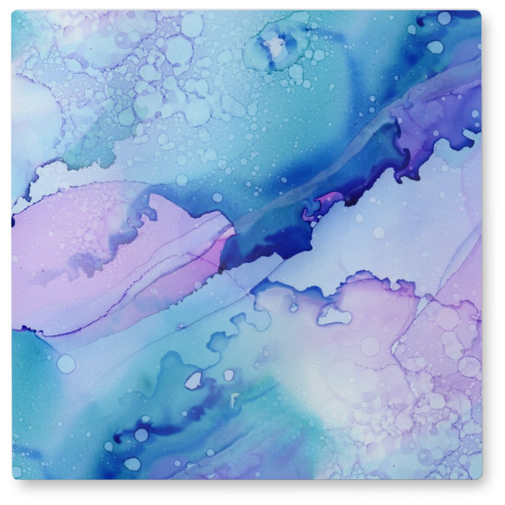 Watercolor Waves - Blue and Purple Photo Tile, Metal, 8x8, Blue