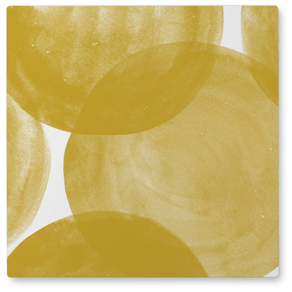 Watercolor Dots - Yellow Photo Tile, Metal, 8x8, Yellow, Classic Yellow
