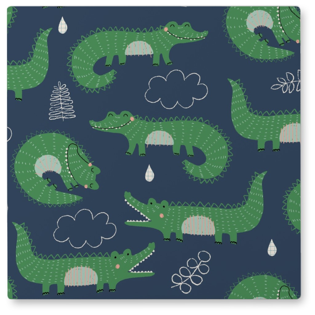 Cute Alligators - Green Photo Tile, Metal, 8x8, Green, Classic Green