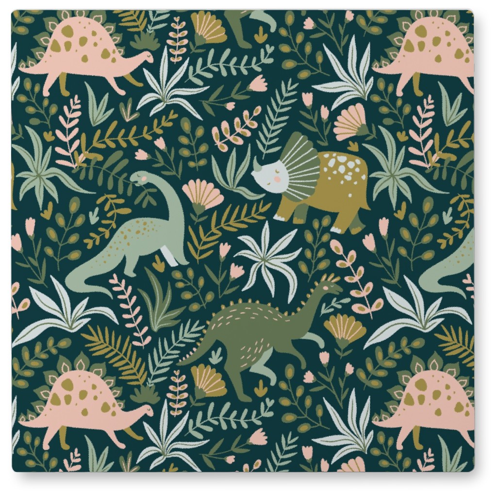 Dino - Green Photo Tile, Metal, 8x8, Green, Classic Green