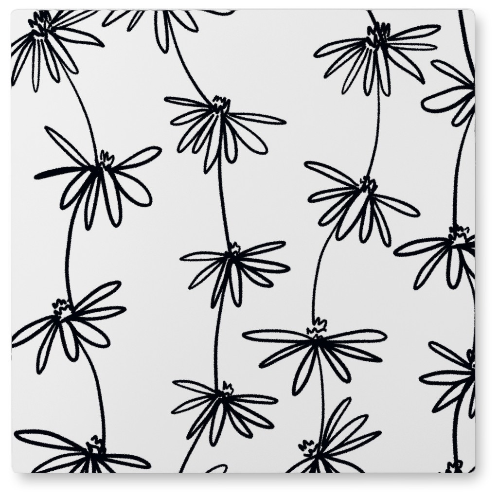 Daisy Chain - Black and White Photo Tile, Metal, 8x8, White, White