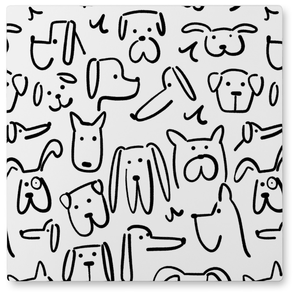 Playful Pups - Black and White Photo Tile, Metal, 8x8, White, White