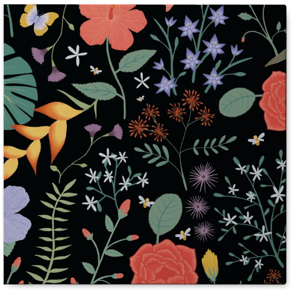 Hawaii Floral - Black Photo Tile, Canvas, 8x8, Multicolor