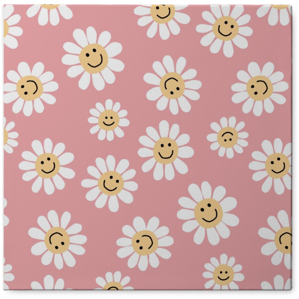 Smiley Daisy Flowers - Pink Photo Tile, Canvas, 8x8, Pink