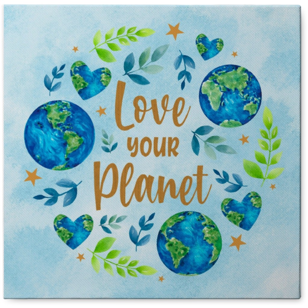 Love Your Planet - Blue Photo Tile, Canvas, 8x8, Blue