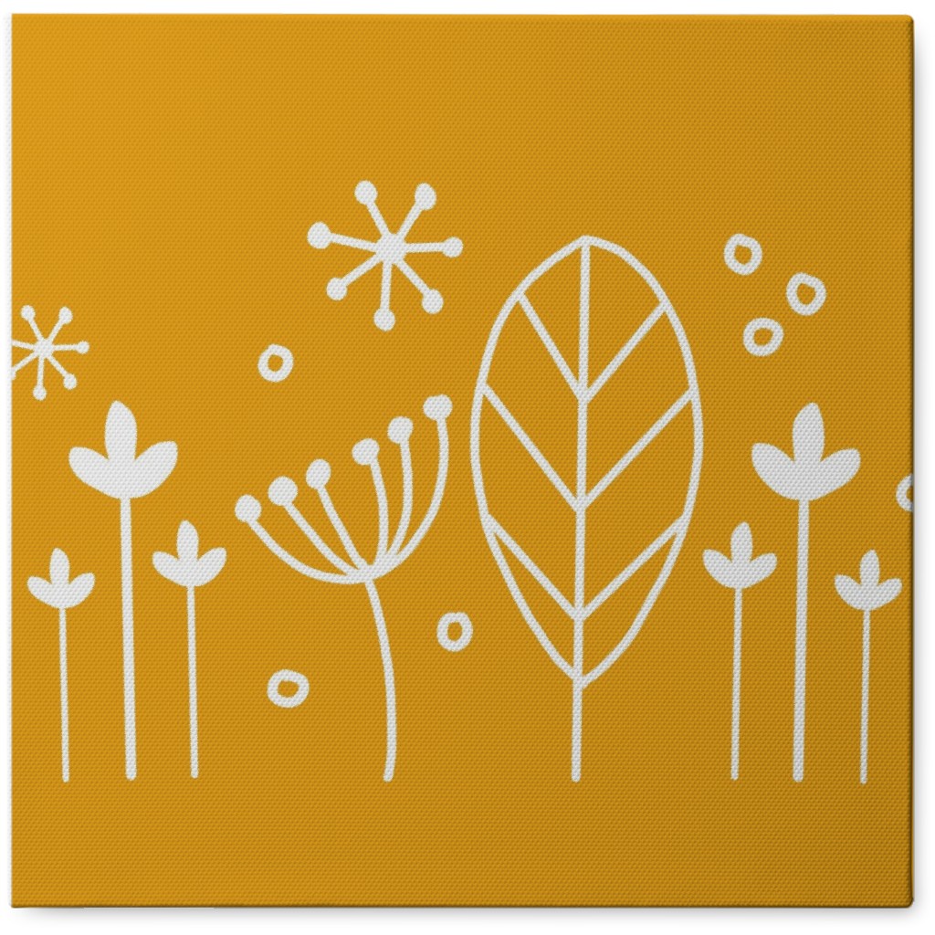 Retro Scandi Floral - Orange Photo Tile, Canvas, 8x8, Orange