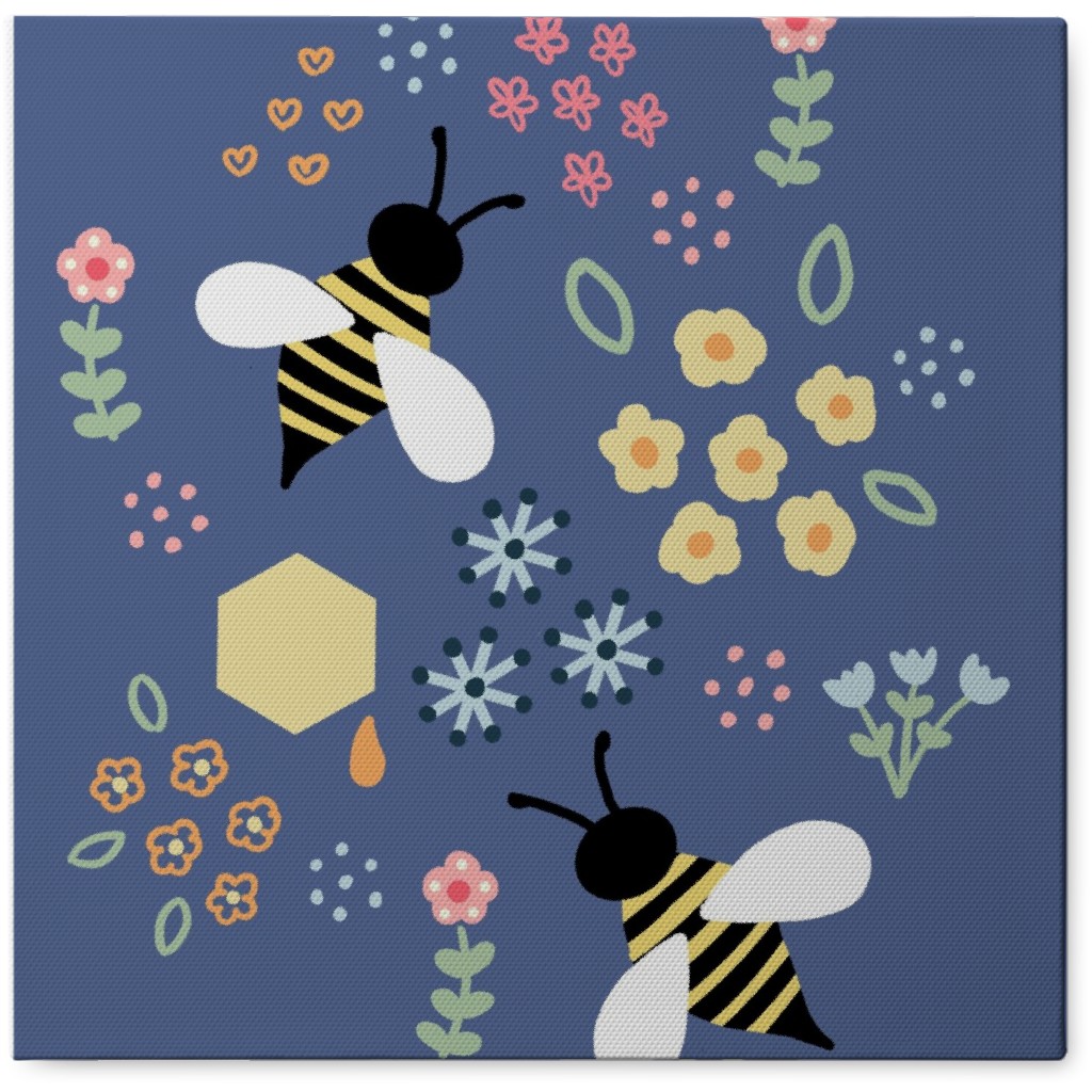 Bee Garden - Multi on Blue Photo Tile, Canvas, 8x8, Blue