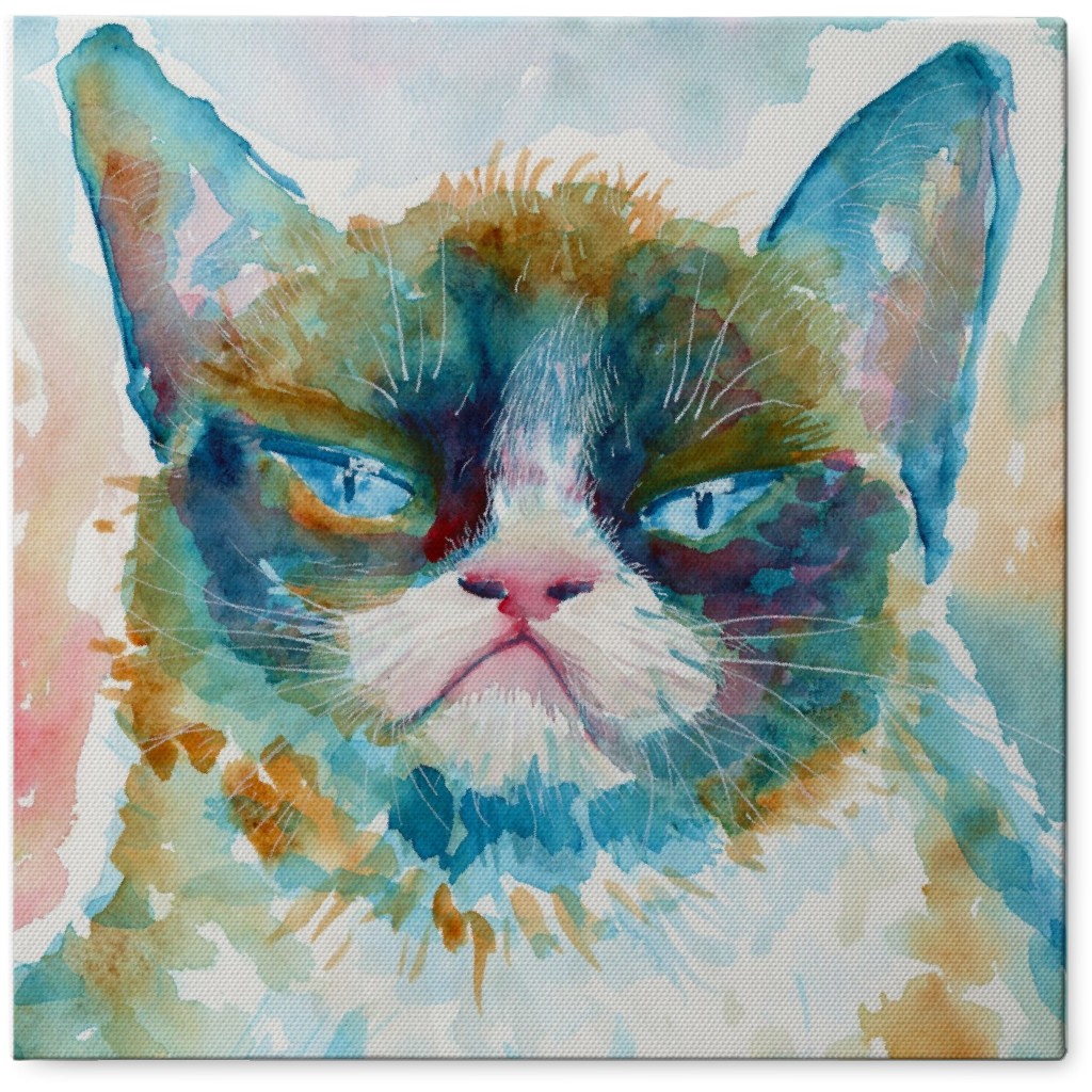 Unhappy Watercolor Cat - Multi Photo Tile, Canvas, 8x8, Multicolor