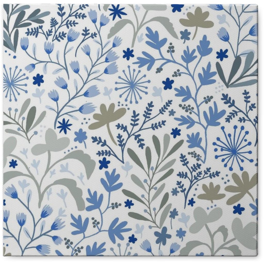 Floral Blue Grass Photo Tile, Canvas, 8x8, Blue