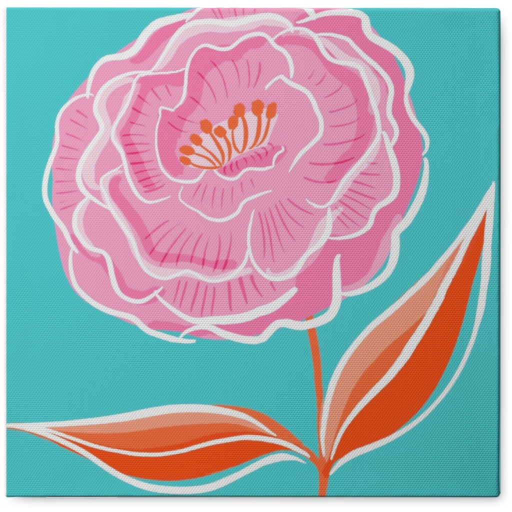 Pink Flower on Teal Photo Tile, Canvas, 8x8, Multicolor