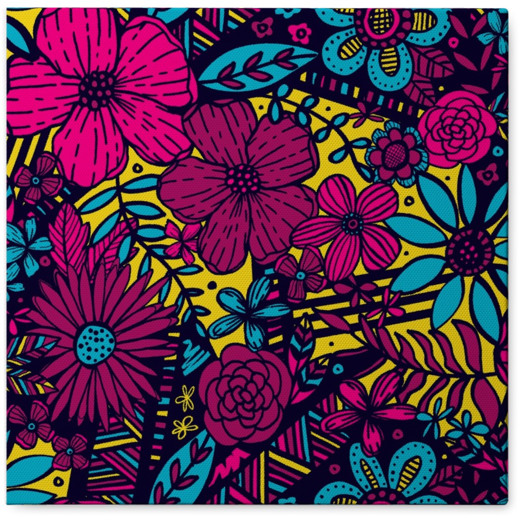 Floral Frenzy - Pink & Blue Photo Tile, Canvas, 8x8, Multicolor