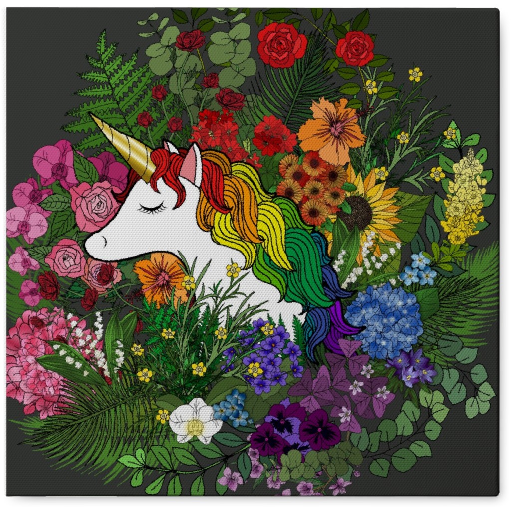 Rainbow Unicorn in a Botanic Garden - Multi Photo Tile, Canvas, 8x8, Multicolor