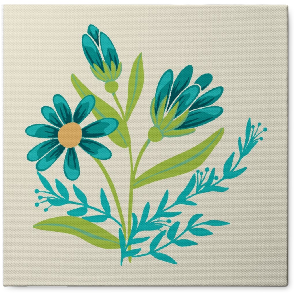 Simple Flowers - Blue Photo Tile, Canvas, 8x8, Blue