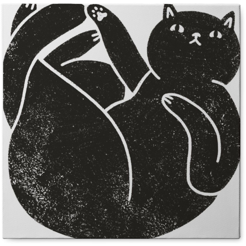 Lazy Black Cat - Black and White Photo Tile, Canvas, 8x8, Black