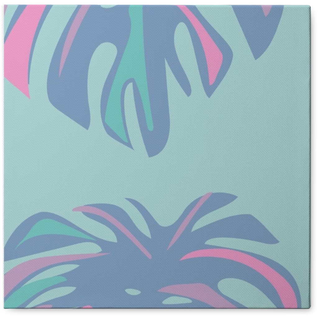Bold Tropical Leaf - Blue and Purple Photo Tile, Canvas, 8x8, Blue