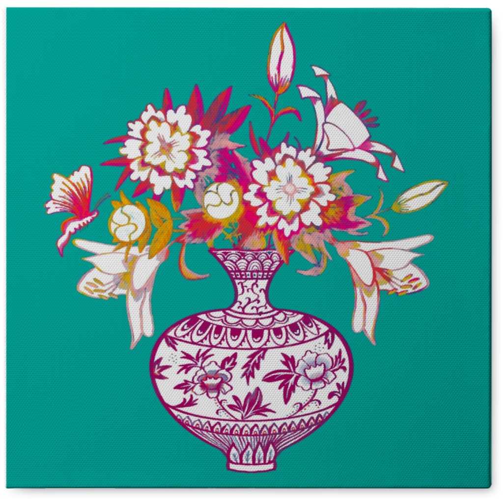 Floral Bouquet on Turquoise Photo Tile, Canvas, 8x8, Multicolor