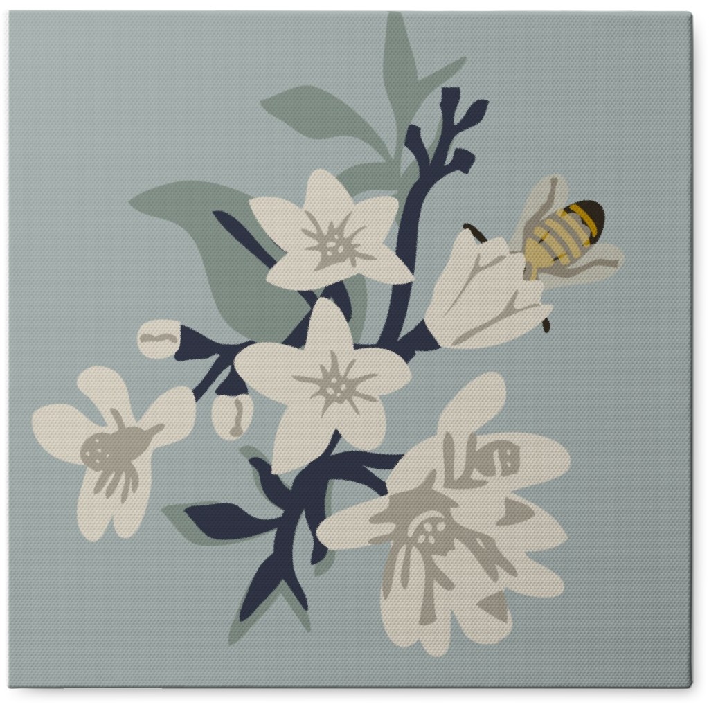 Flowers and Bee - Blue Photo Tile, Canvas, 8x8, Blue