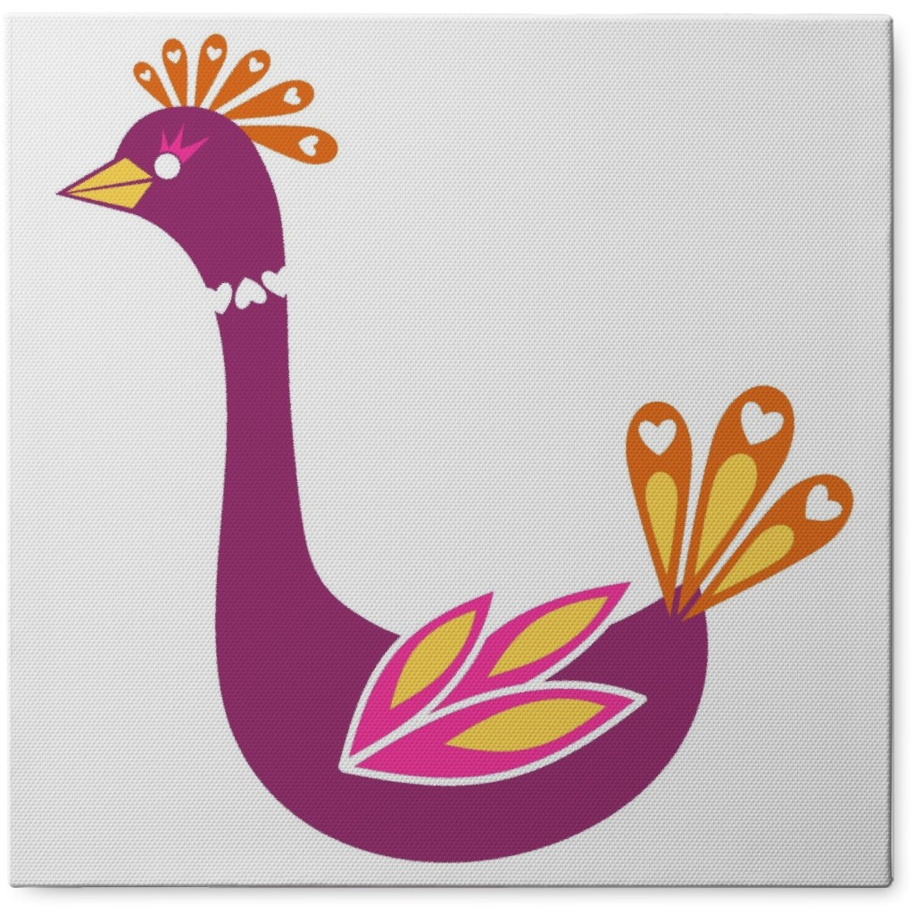 Scandi Flower Bird - Pink Photo Tile, Canvas, 8x8, Purple