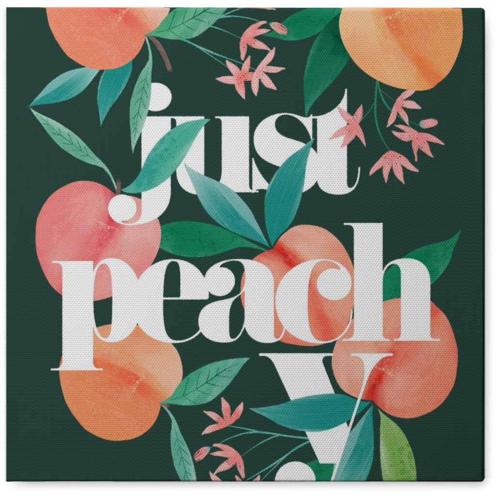 Just Peachy - Green and Peach Photo Tile, Canvas, 8x8, Green
