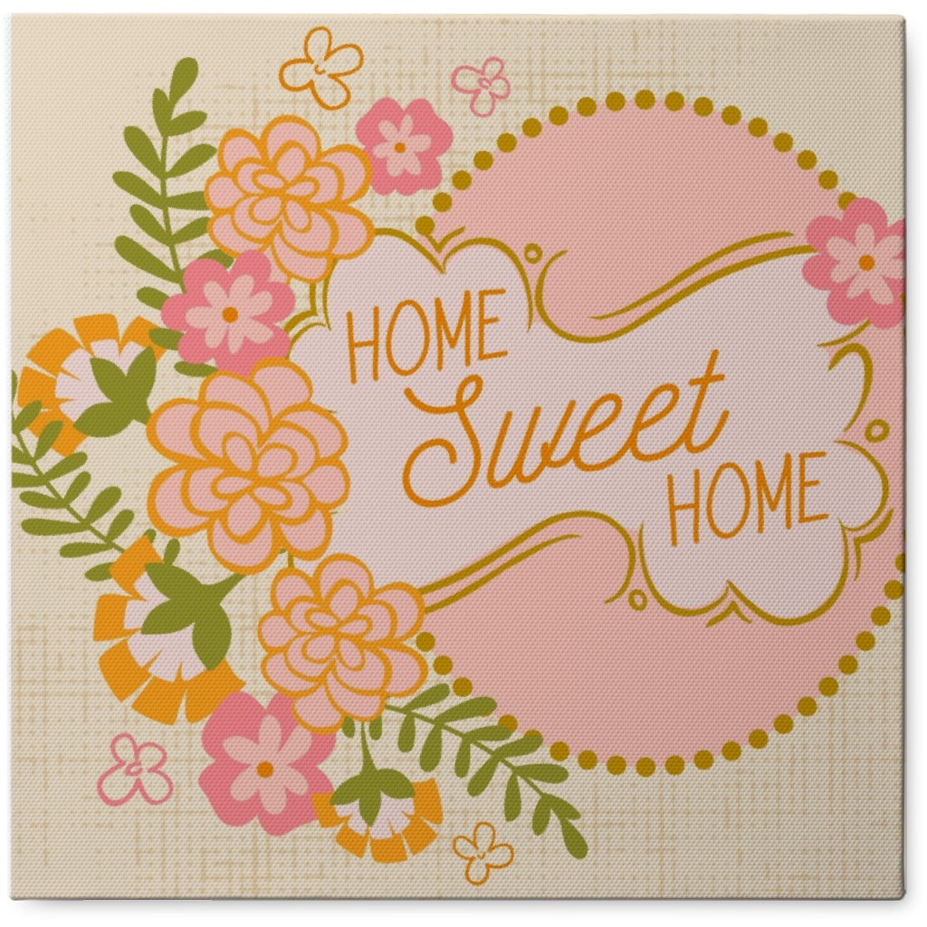 Home Sweet Home Floral - Pink Photo Tile, Canvas, 8x8, Pink