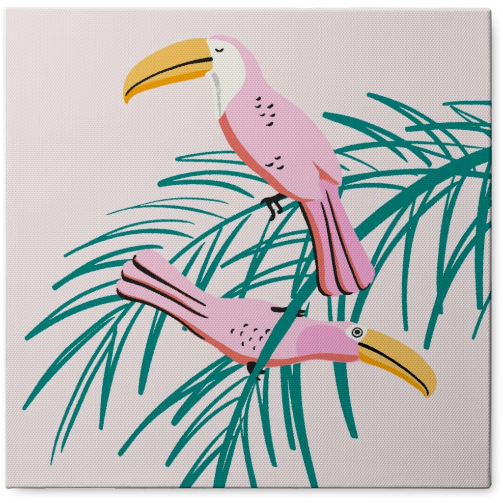 Toucans on Palm Leaves - Pink Photo Tile, Canvas, 8x8, Pink