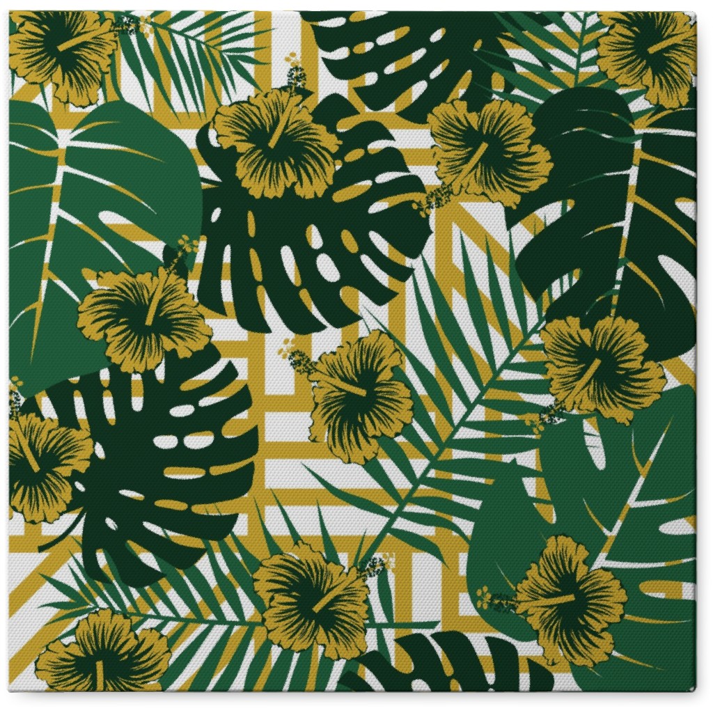 Golden Tropical Vibes - Green and Gold Photo Tile, Canvas, 8x8, Green