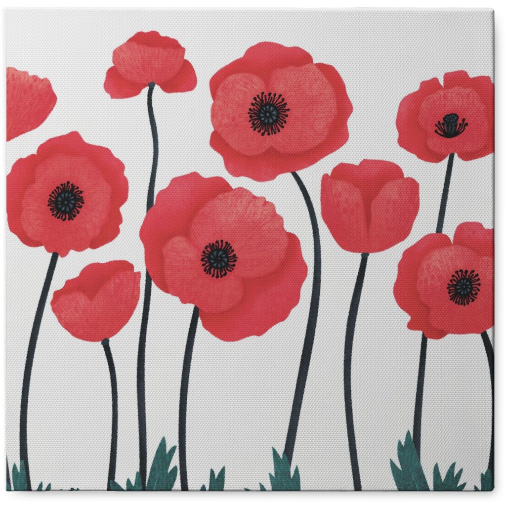 Poppy Field - Red Photo Tile, Canvas, 8x8, Red