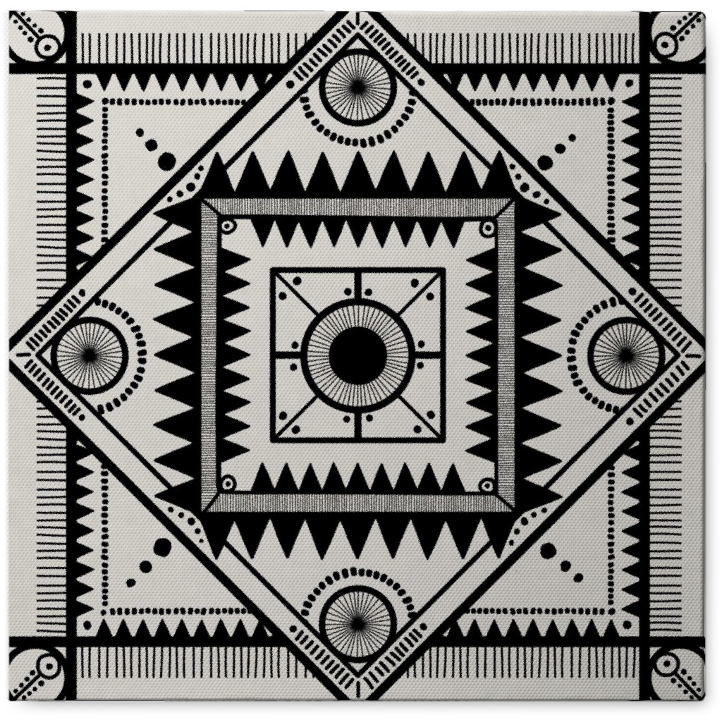 Tribal Geometric Tile Photo Tile, Canvas, 8x8, Beige