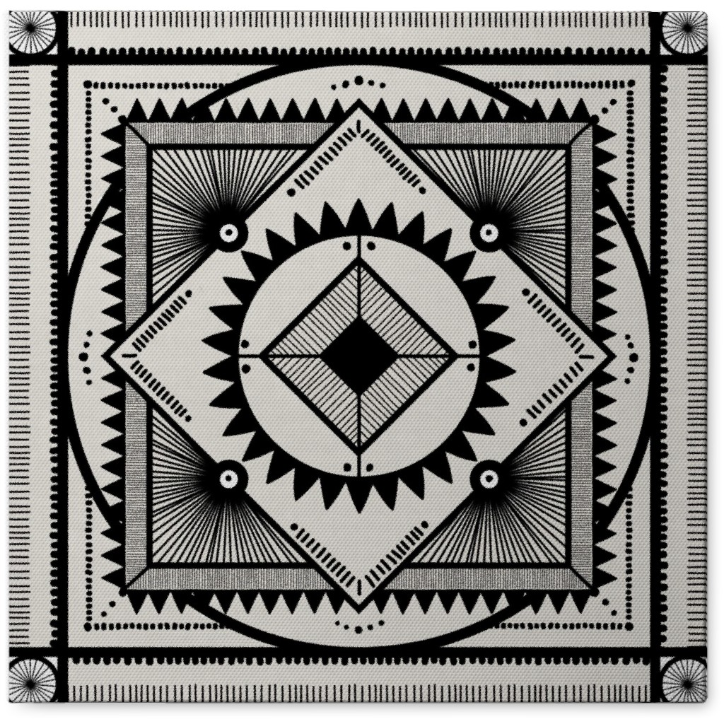 Tribal Geometric Tile Ii Photo Tile, Canvas, 8x8, Beige