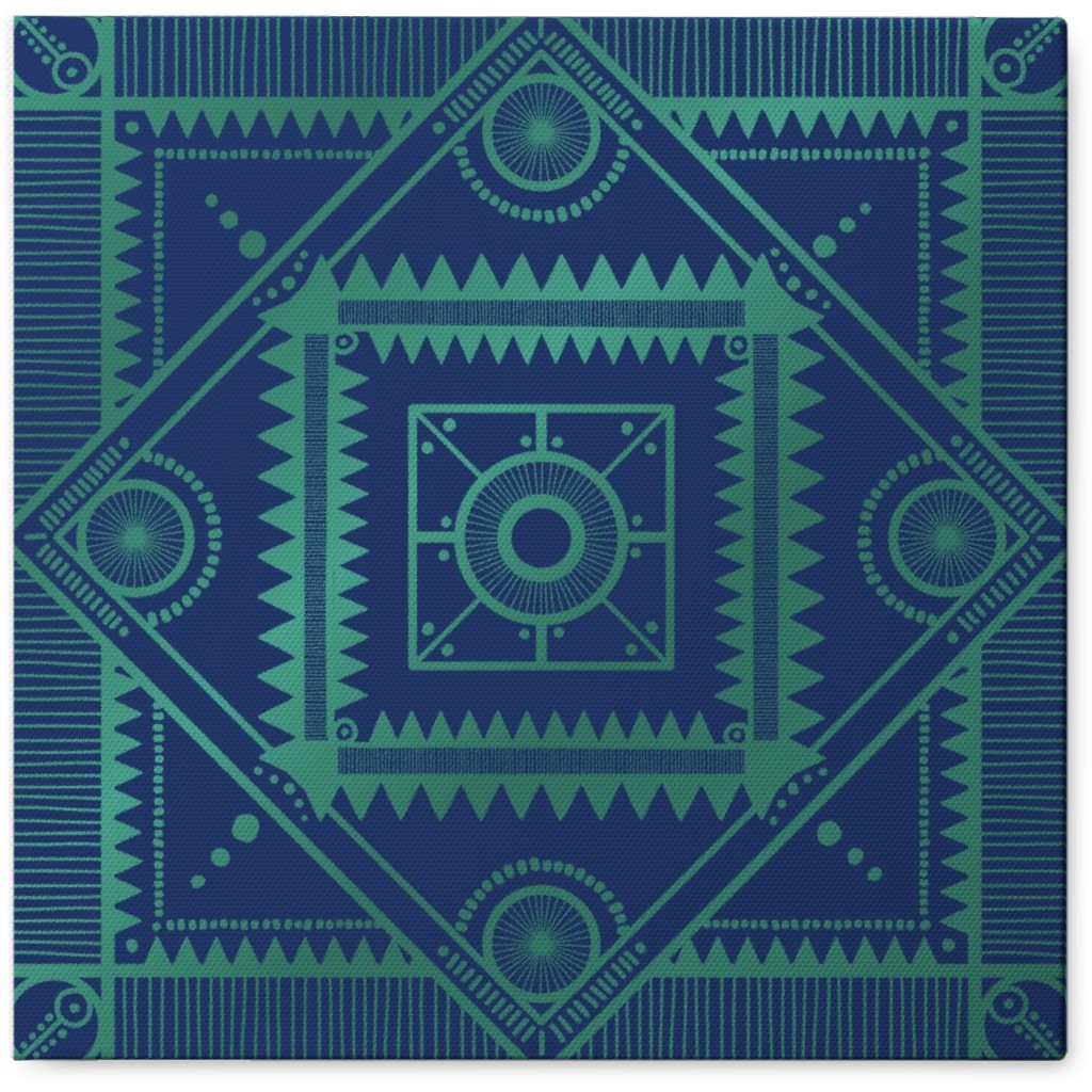 Tribal Geometric Tile Photo Tile, Canvas, 8x8, Blue