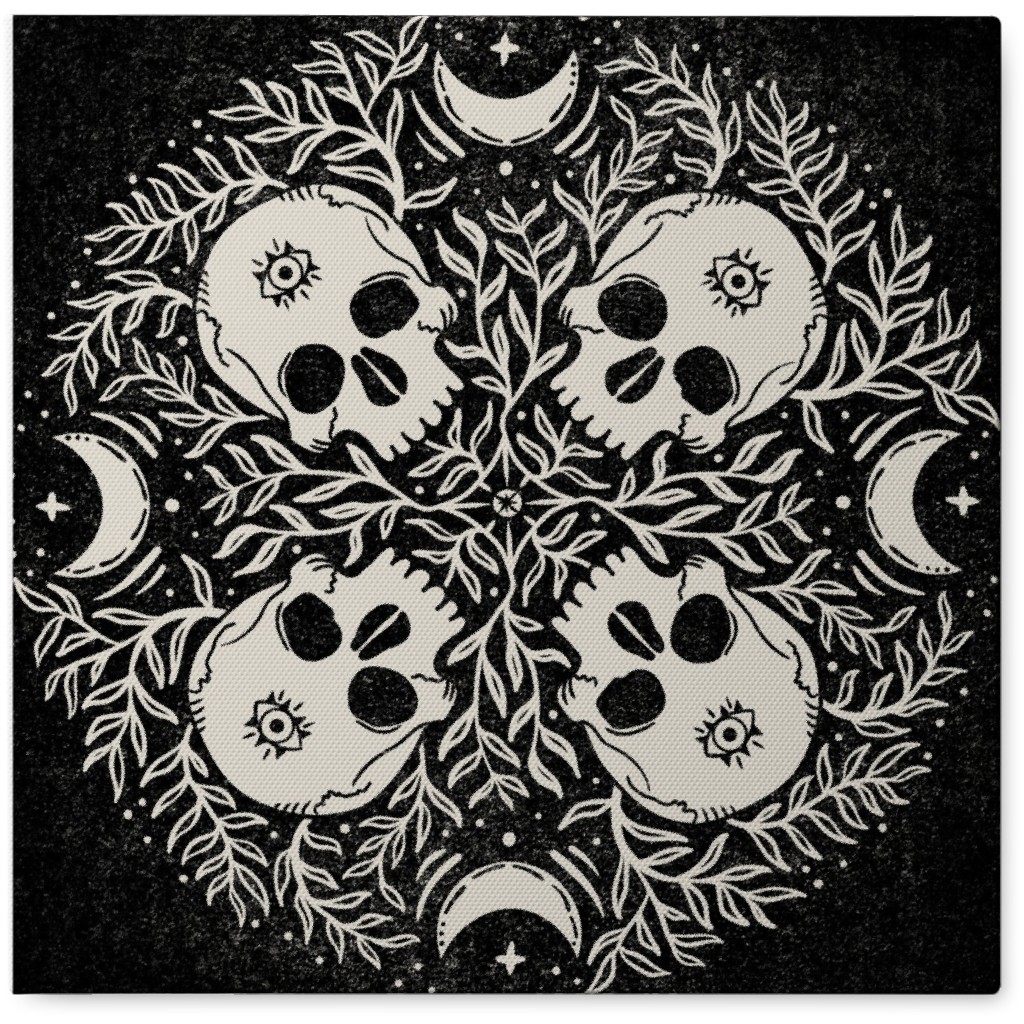 Skull Garden - Black and Cream Photo Tile, Canvas, 8x8, Black