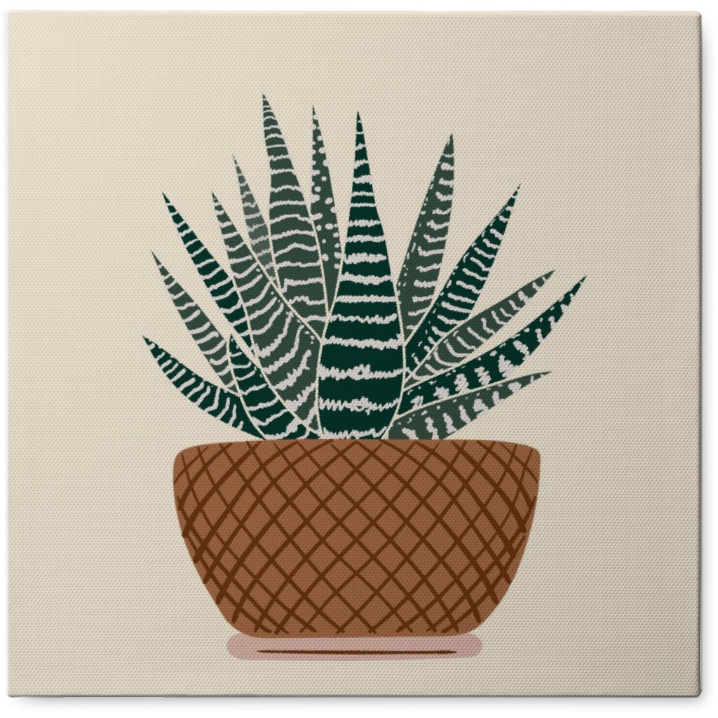 Cactus in Pot - Neutral Photo Tile, Canvas, 8x8, Beige