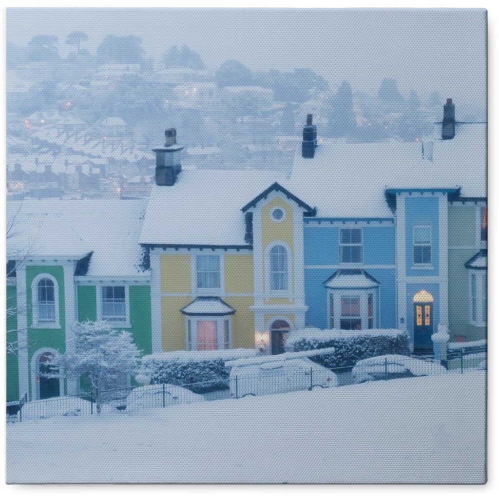 Snow Covered Village Photo Tile, Canvas, 8x8, Multicolor