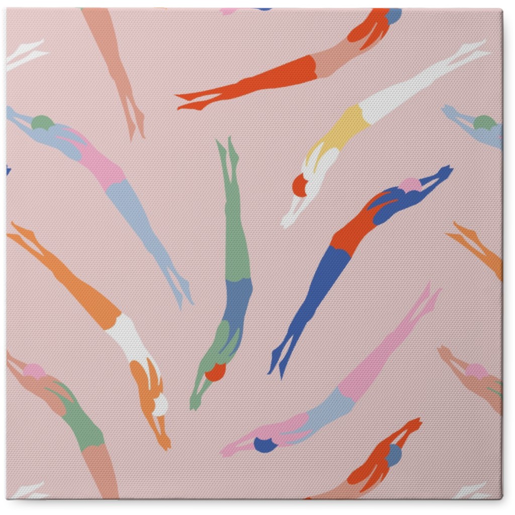 Art Deco Divers - Pink Photo Tile, Canvas, 8x8, Pink
