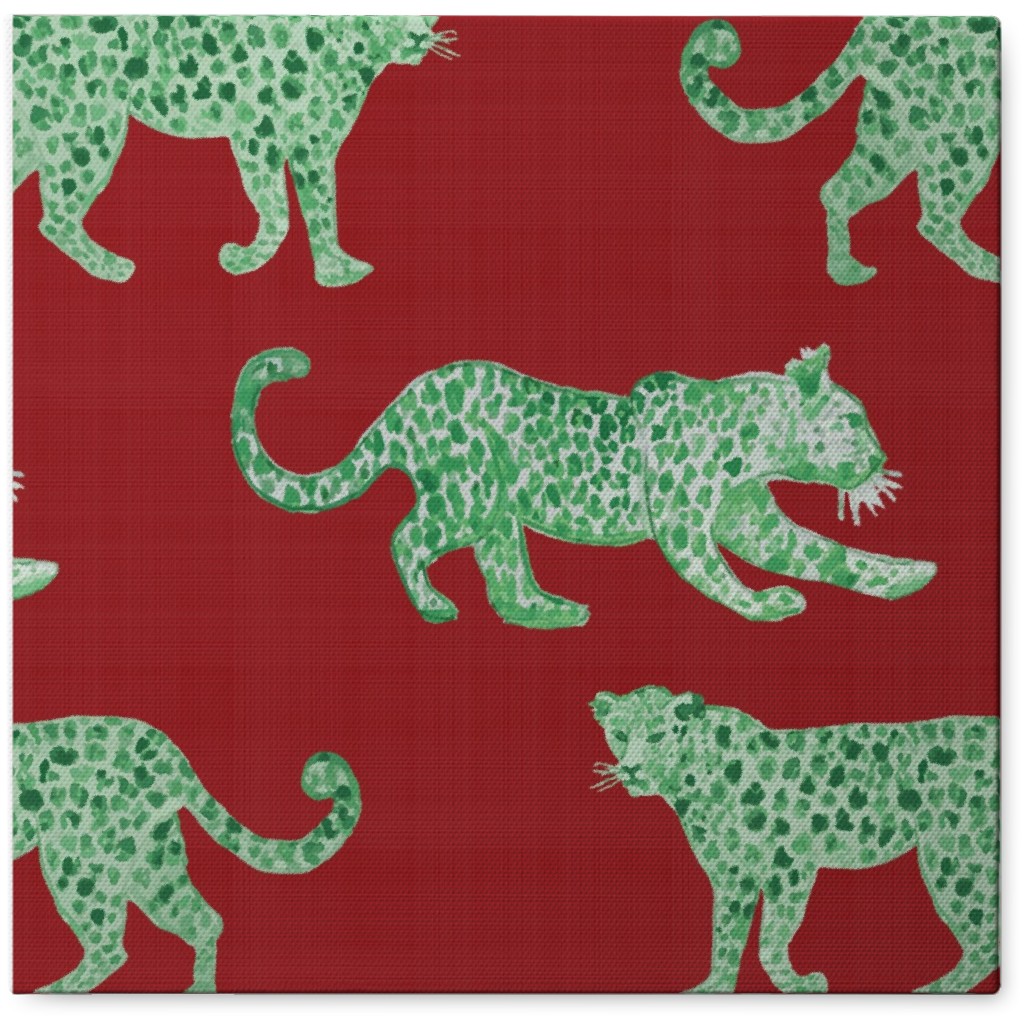 Leopard Parade Photo Tile, Canvas, 8x8, Red